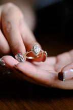 Solid Gold Marquise Cut Halo Moissanite Engagement Ring, Bridal Ring for Women