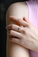 Solid Gold Three Stone Round Cut Moissanite Engagement Ring with Trillion Accent