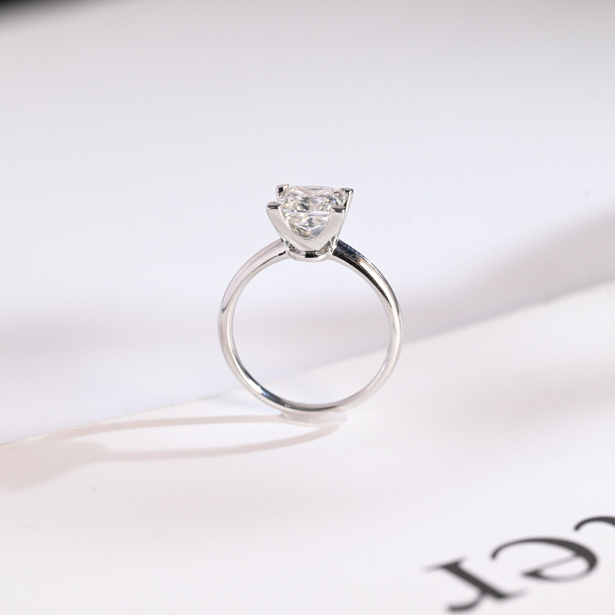 Solid Gold Princess Cut Moissanite Engagement Ring, Art Deco Ring