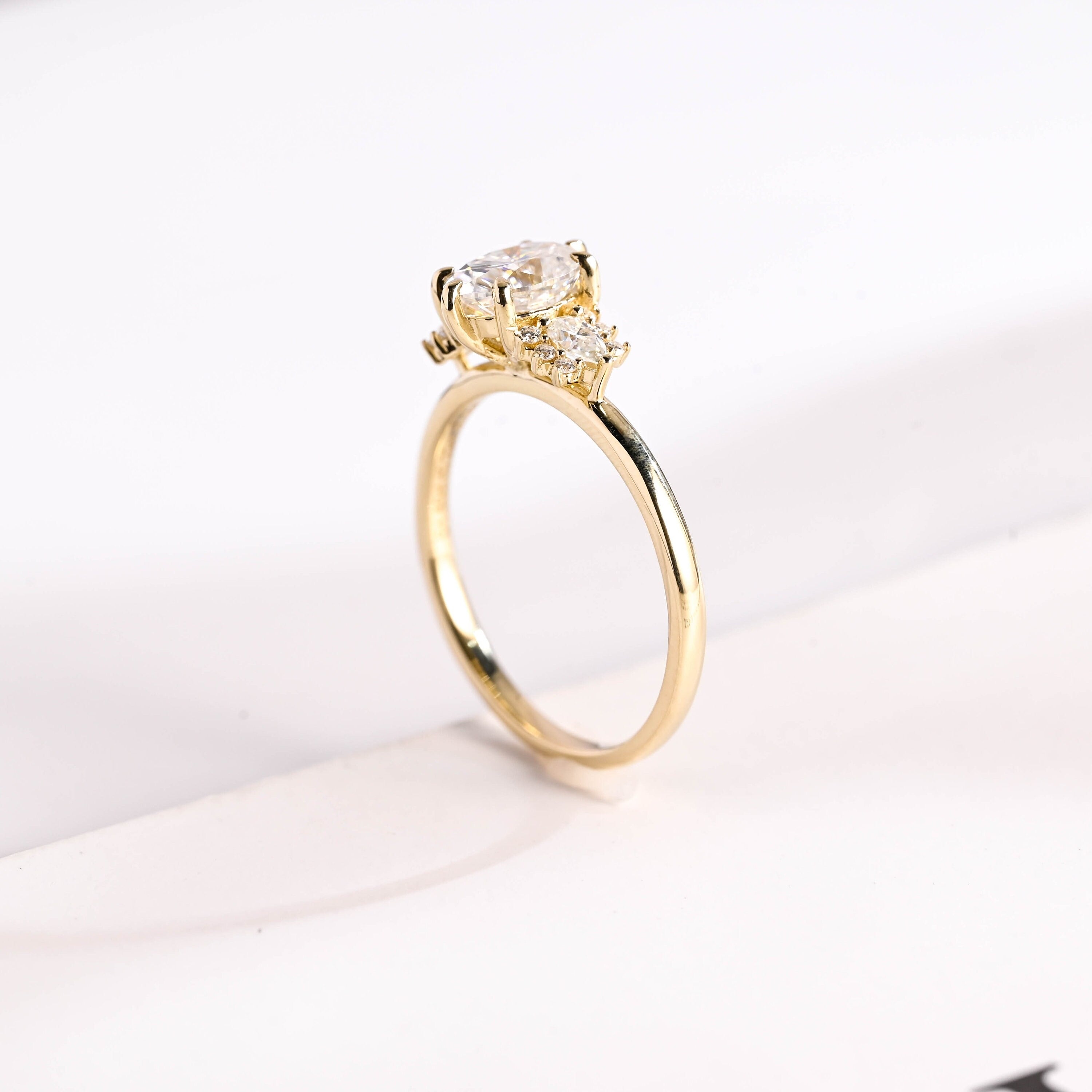 Solid Gold Oval Cut Moissanite Engagement Ring, Vintage Promise Ring Secondary image