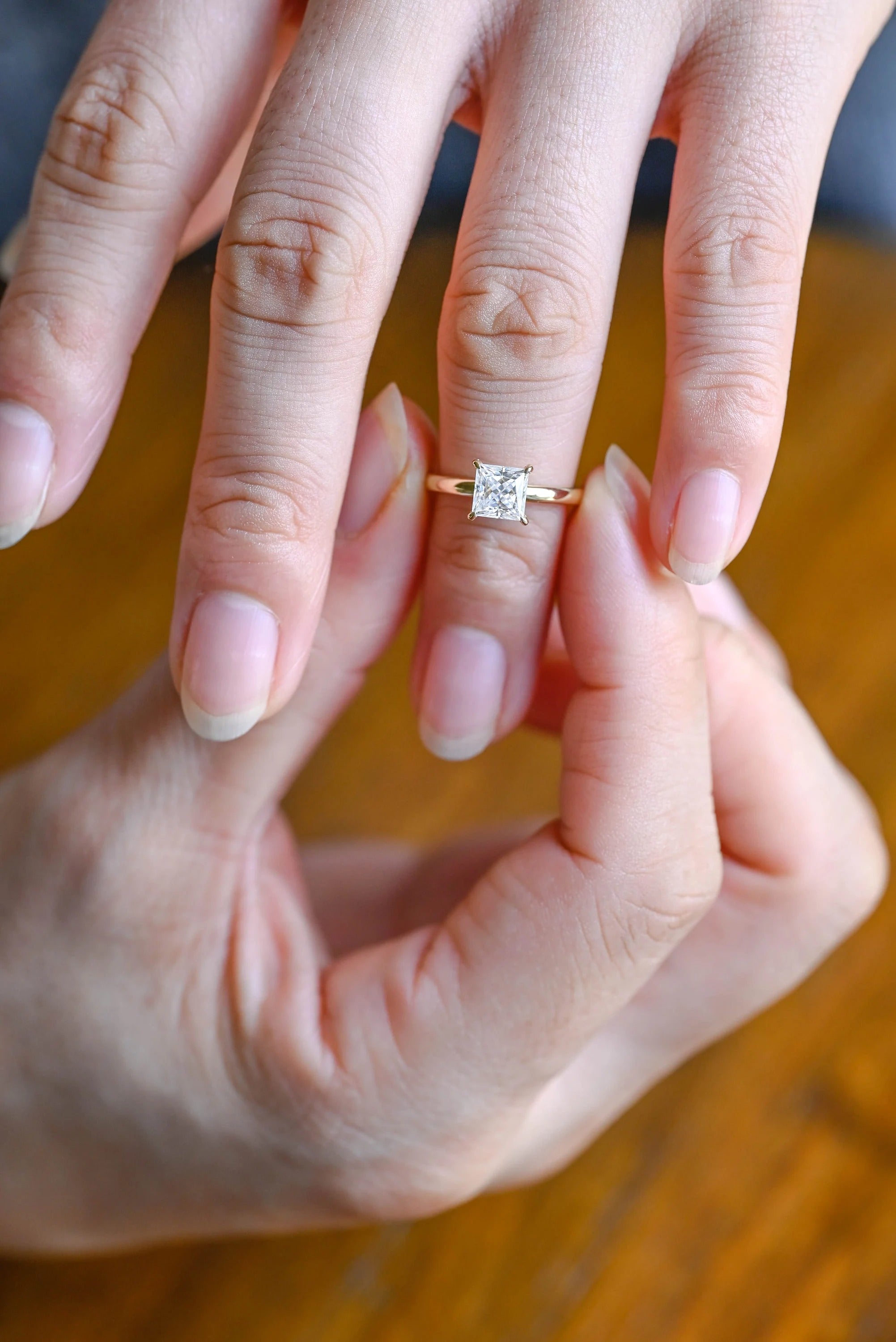 Solid Gold Princess Cut Moissanite Engagement Ring, Promise Ring