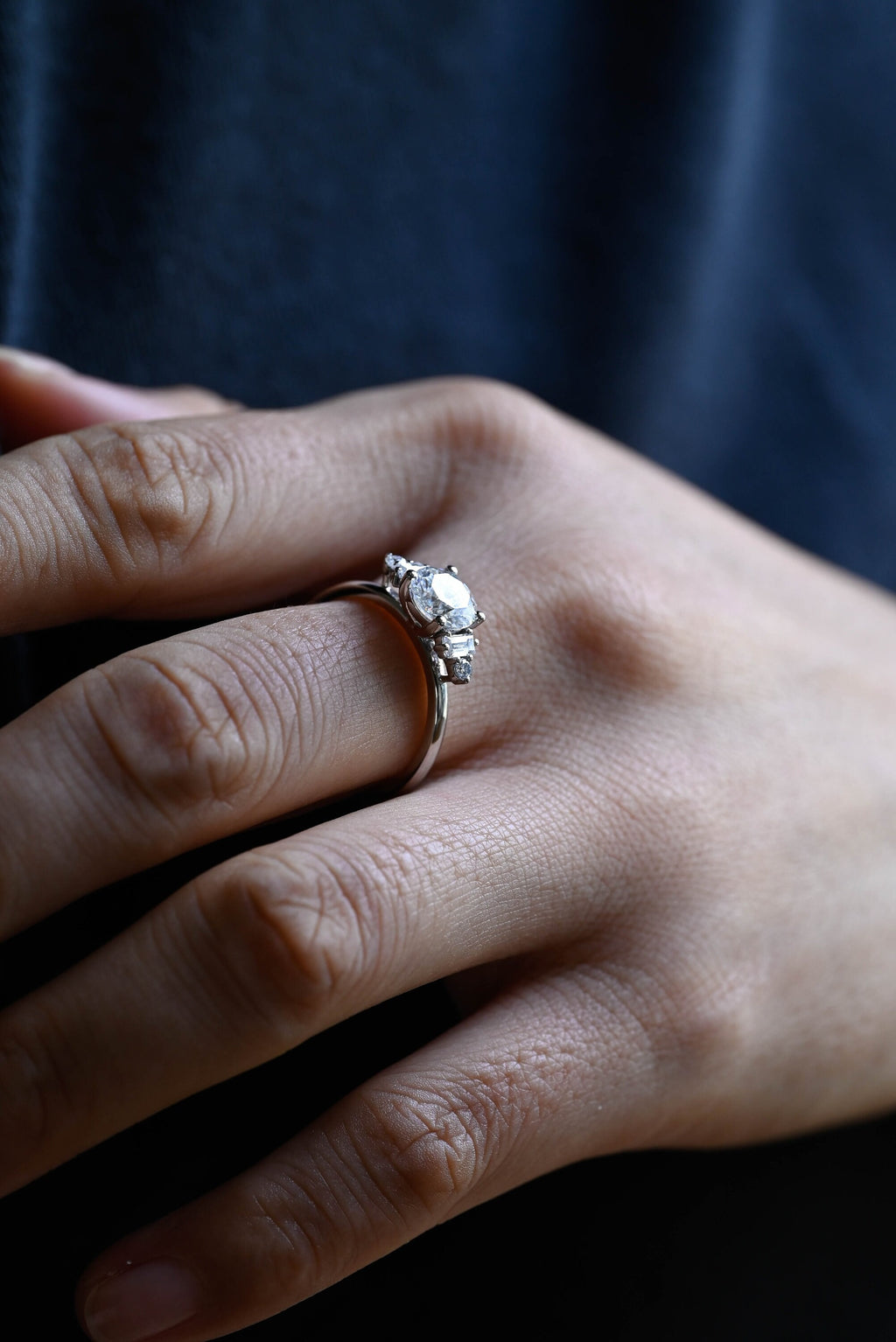 Three Stone Round Moissanite Engagement Ring, Solid Gold Dainty Anniversary Ring
