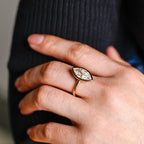 Solid Gold Marquise Moissanite Engagement Ring, Vintage Bezel Ring