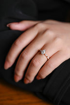 Solid Gold Pear Cut Moissanite Engagement Ring, Half Pave Proposal Ring