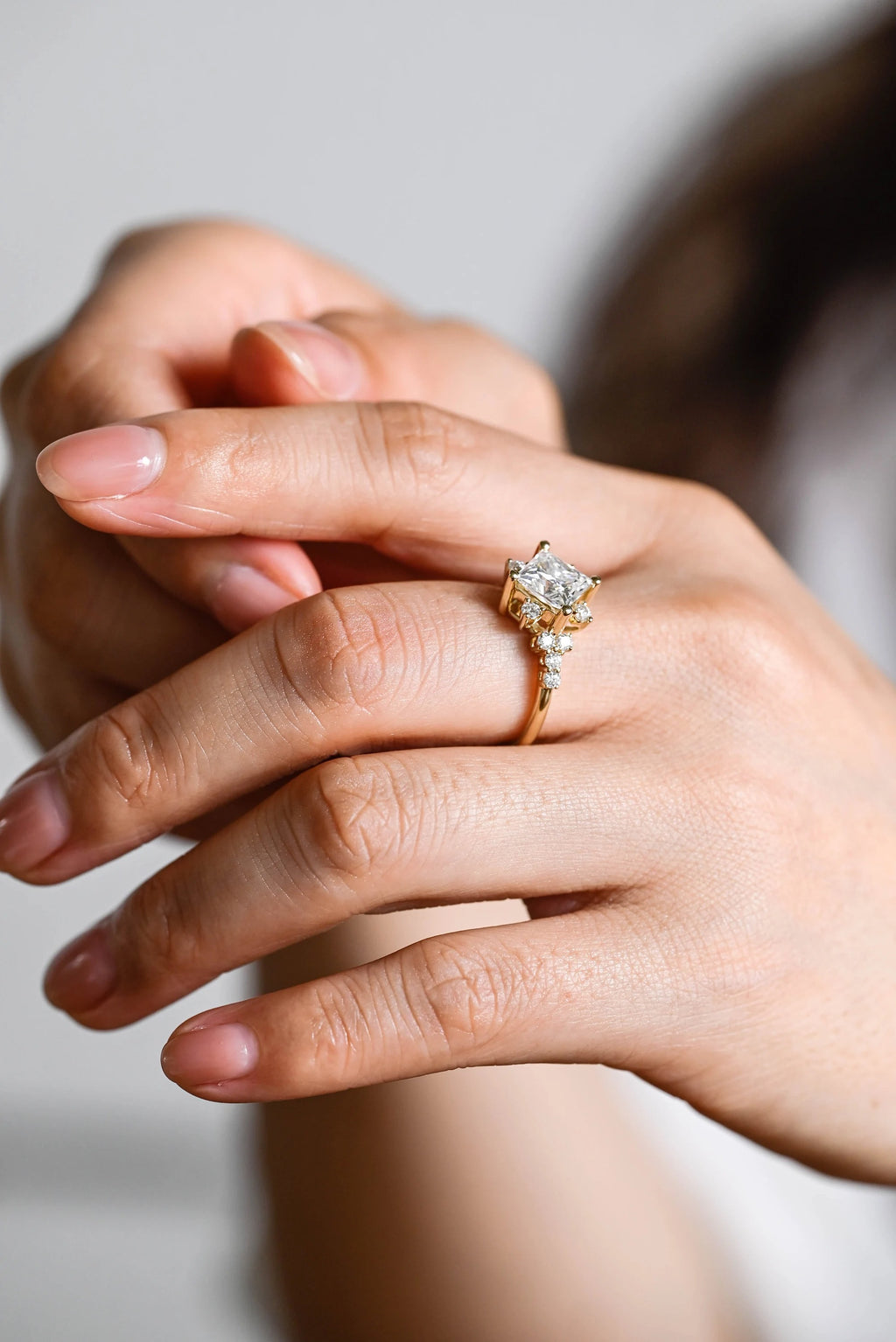 Solid Gold Princess Cut Moissanite Engagement Ring, Custom-Made Ring Available