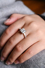 Solid Gold Princess Cut Moissanite Engagement Ring, Dainty Promise Ring