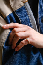 Solid Gold Round Cut Moissanite Engagement Ring, Hammered Ring