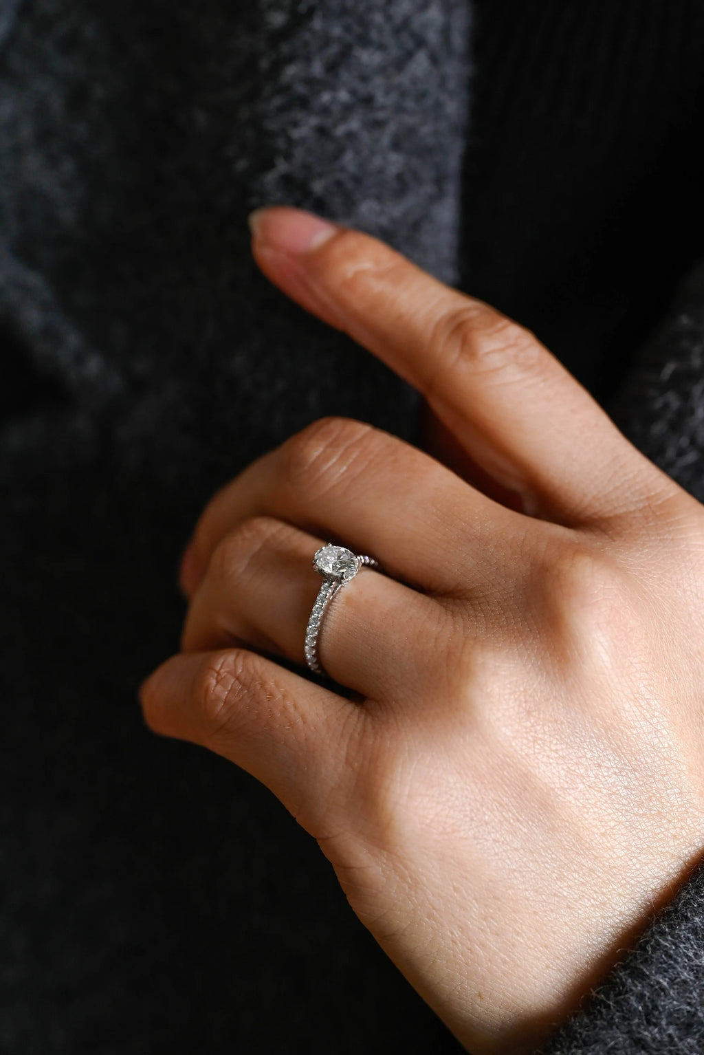 Solid Gold Oval Cut Moissanite Engagement Ring, Proposal Ring
