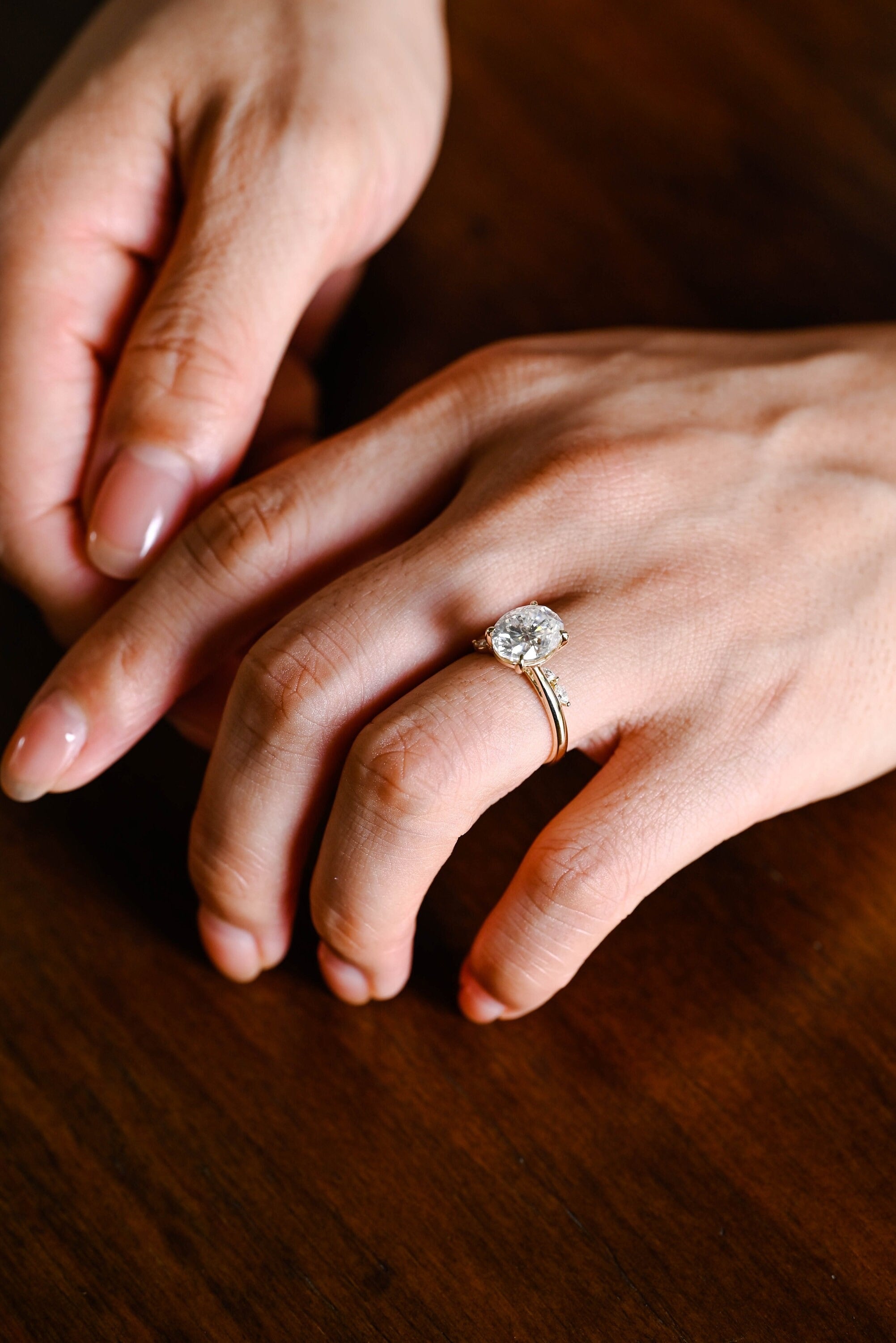 Solid Gold Oval Moissanite Engagement Ring, Bypss Proposal Ring