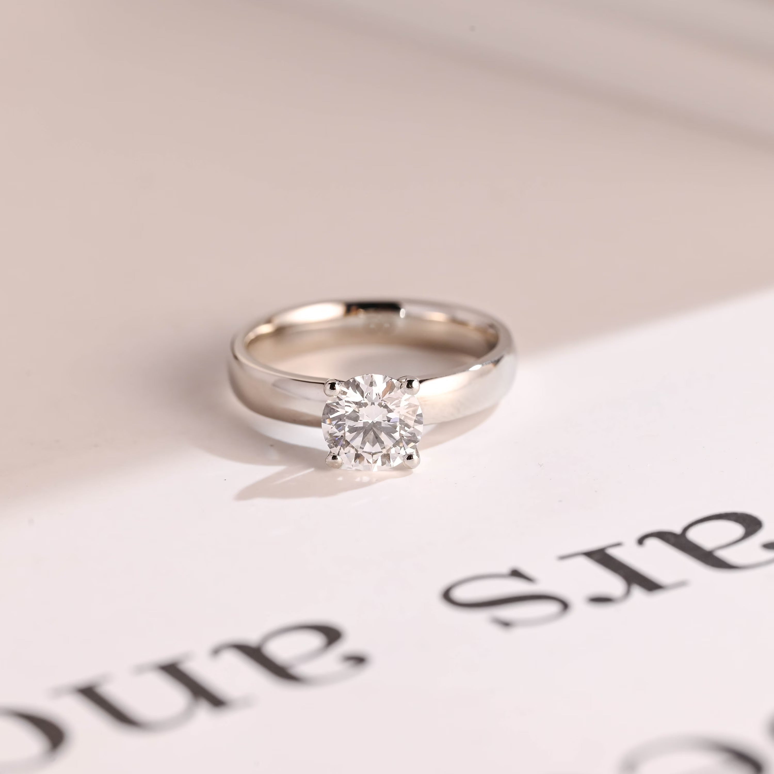 Solid Gold Minimalist Round Moissanite Engagement Ring, 3.5mm Width Band Ring Main image