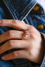Solid Gold Round Cut Pink Sapphire Engagement Ring, Promise Ring