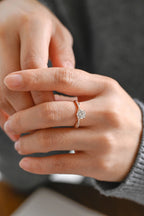 Solid Gold Round Moissanite Engagement Ring, Twisted Band Half Pave Anniversary Ring