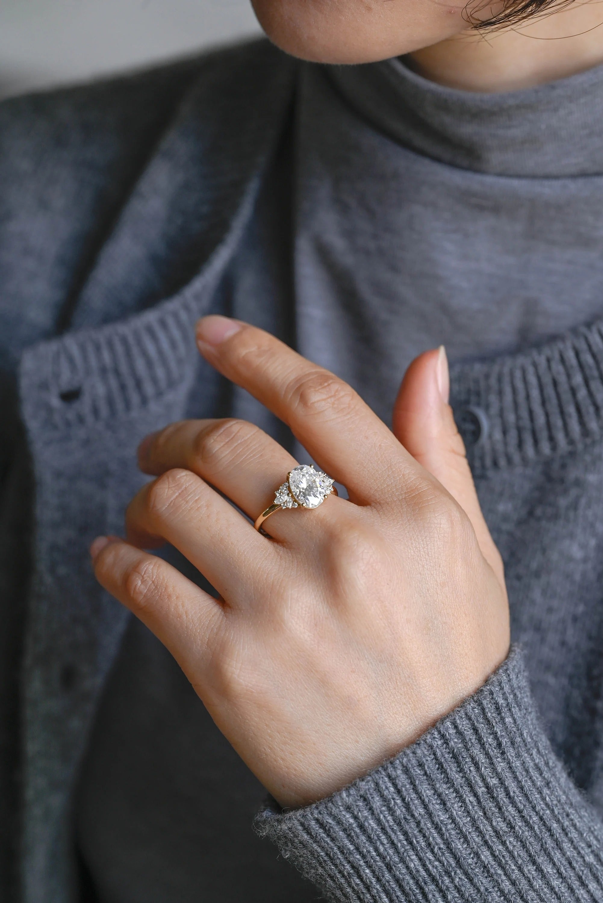 Solid Gold Oval Cut Moissanite Engagement Ring, Anniversary Gift for Women