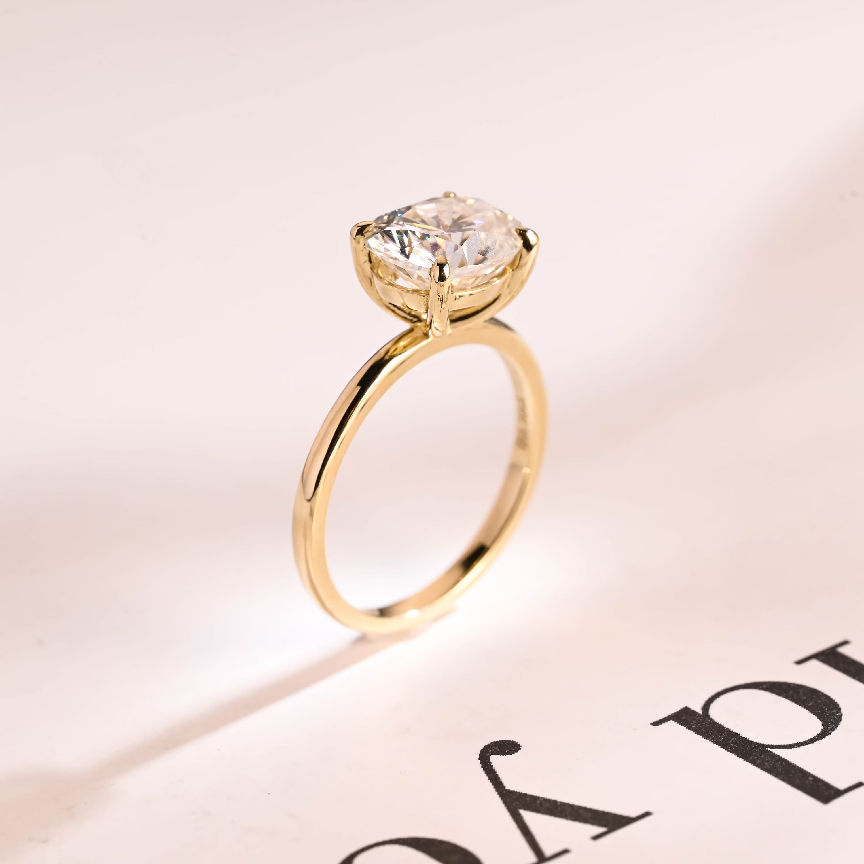 Solid Gold East-West Solitaire Oval Cut Moissanite Engagement Ring, Promise Ring Secondary image