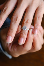 Solid Gold Half Eternity Round Moissanite Engagement Ring, Anniversary Gift for Wife