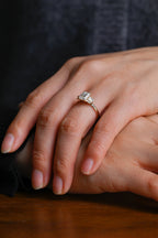 Solid Gold Emerald Cut Moissanite Engagement Ring With Trapezoid, Dainty Cluster Promise Ring