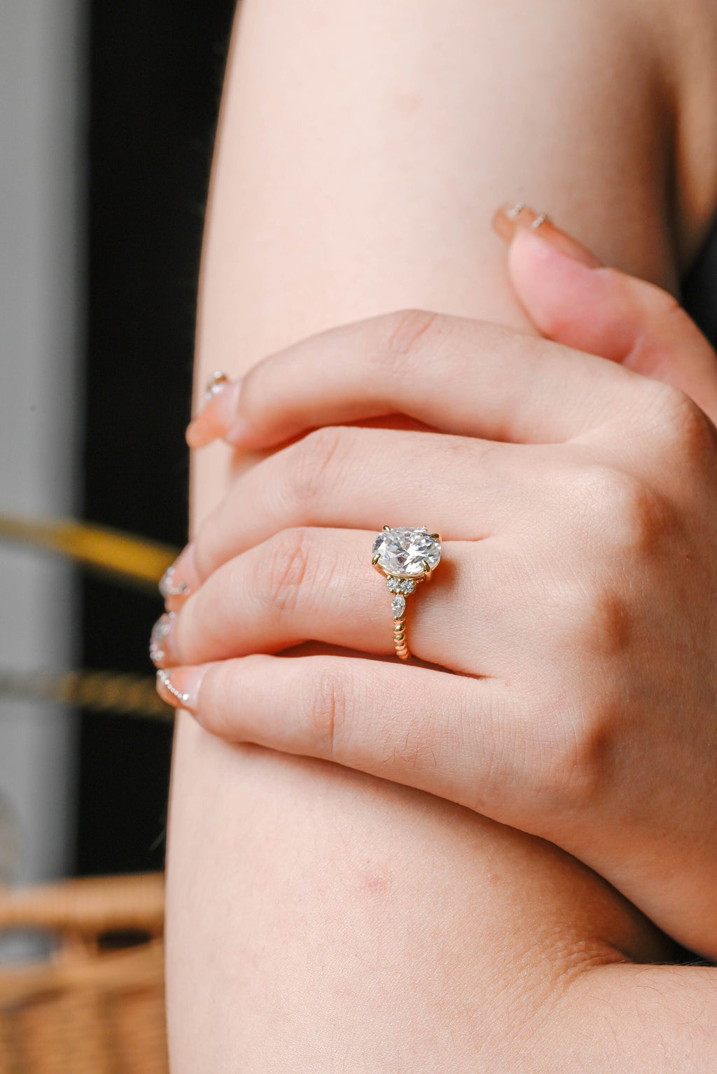 Solid Gold Twisted Band Oval Moissanite Engagement Ring