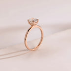 Solid Gold Double Prongs Oval Moissanite Engagement Ring, Promise Ring
