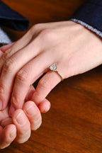 Solid Gold Tulip Flower Pave Crushed Ice Pear Moissanite Engagement Ring
