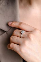 Solid Gold Sunflower Round Moissanite Engagement Ring, Half Eternity Promise Ring