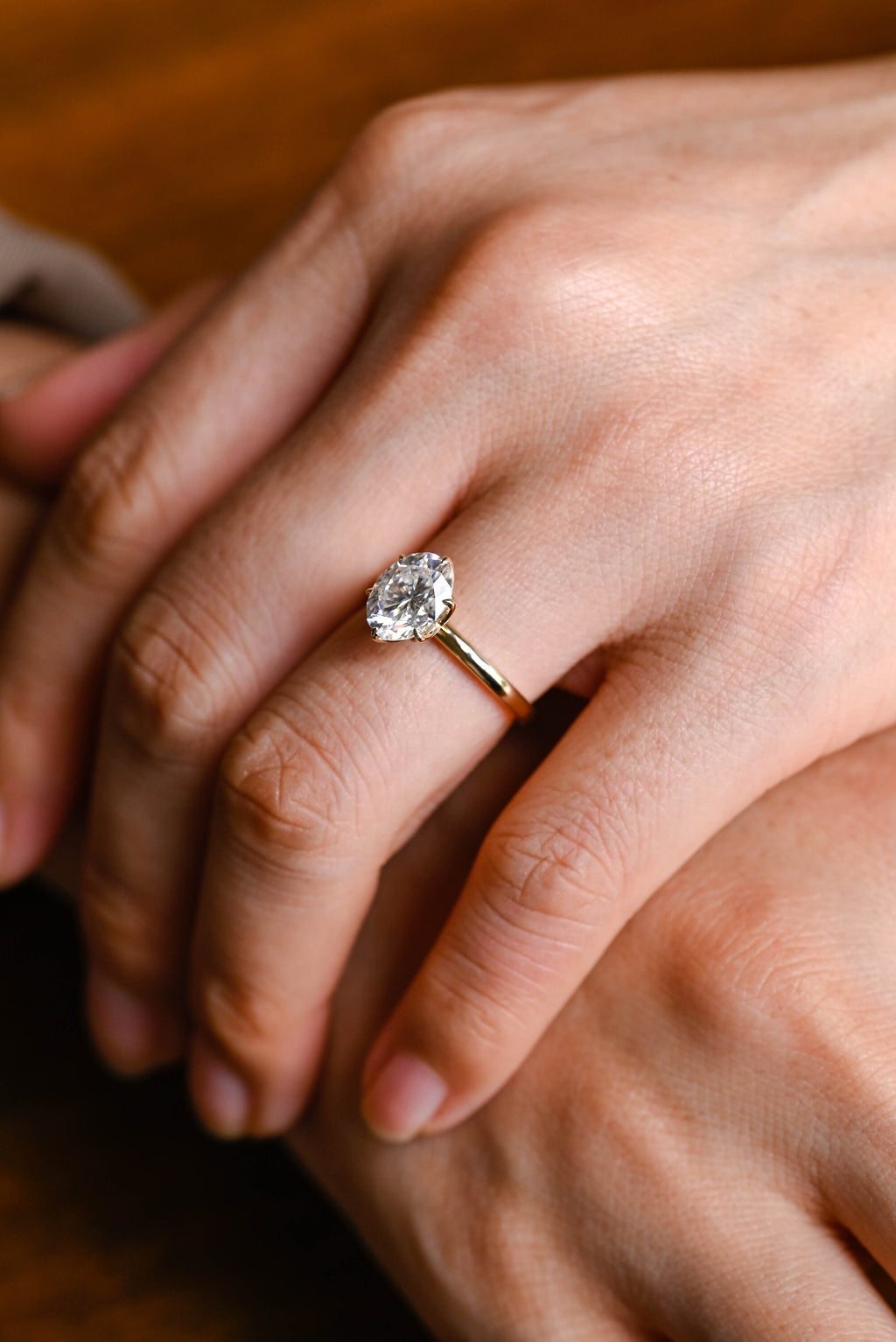 Solid Gold Minimalist Flower Oval Moissanite Engagement Ring, Promise Ring