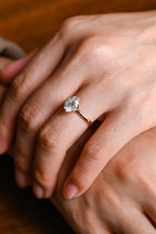 Solid Gold Minimalist Flower Oval Moissanite Engagement Ring, Promise Ring