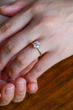 Solid Gold Hidden Halo Round Cut Moissanite Engagement Ring, Solitaire Promise Ring for Her