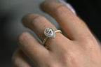 Solid Gold Pear Moissanite Engagement Ring, Half Eternity & Halo Promise/Proposal Ring