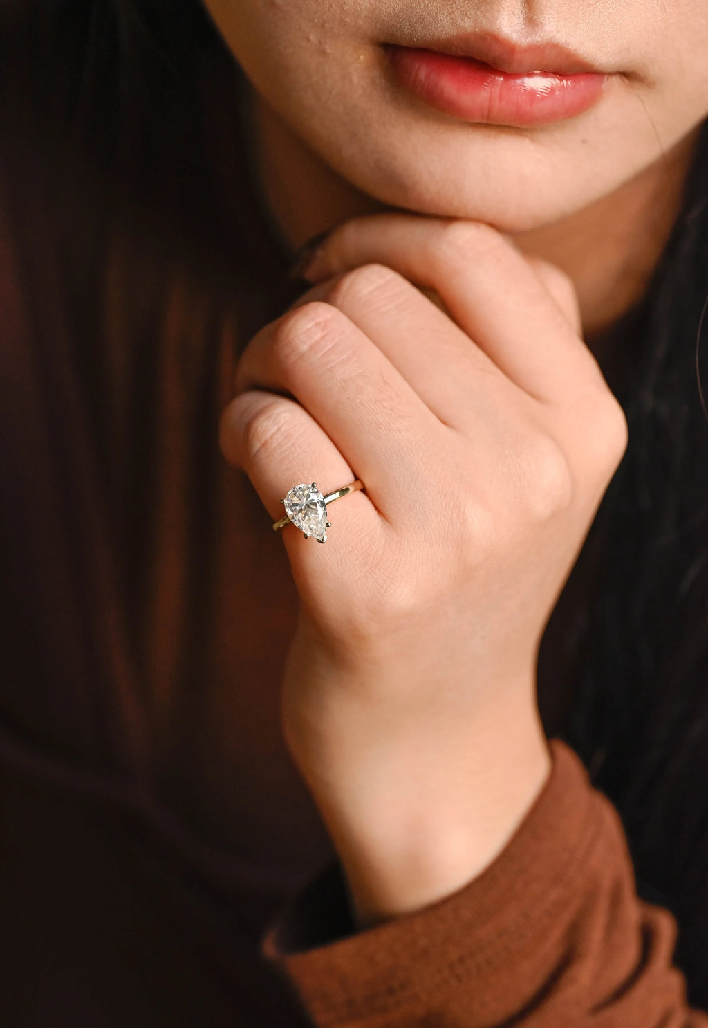 Solid Gold Minimalist Pear Moissanite Engagement Ring