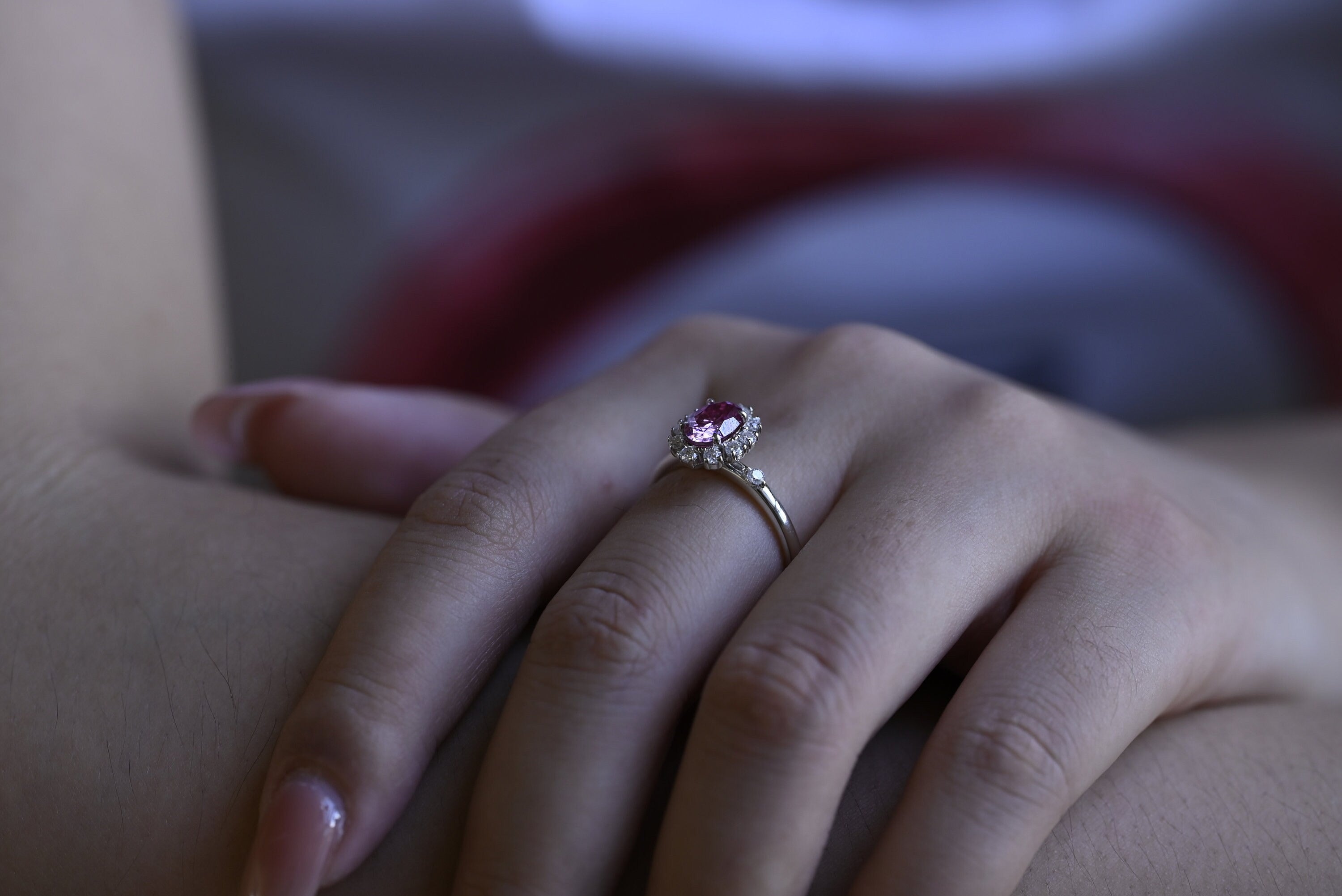 Solid Gold Oval Cut Moissanite Purple Sapphire Engagement Ring