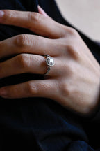 Solid Gold Princess Cut Moissanite Engagement Ring, Beaded Halo Proposal Ring