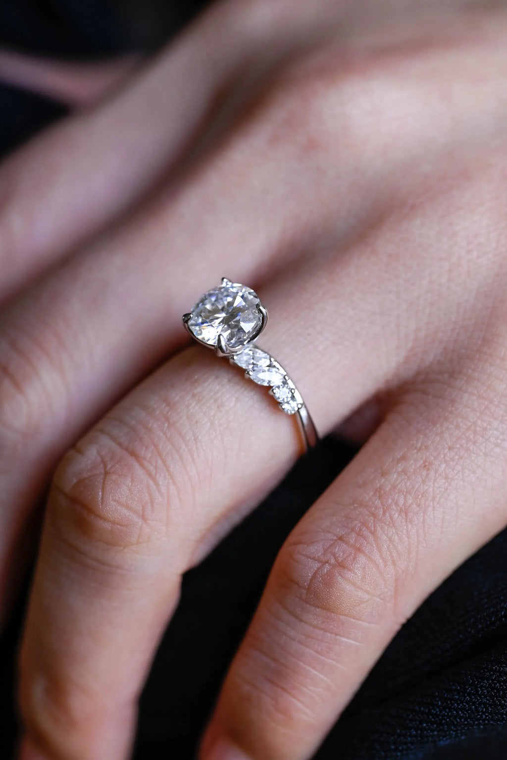 Solid Gold Round Cut Moissanite Engagement Ring, Anniversary for Her