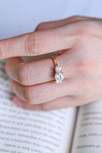 Solid Gold Three Stone Round Cut Moissanite Engagement Ring