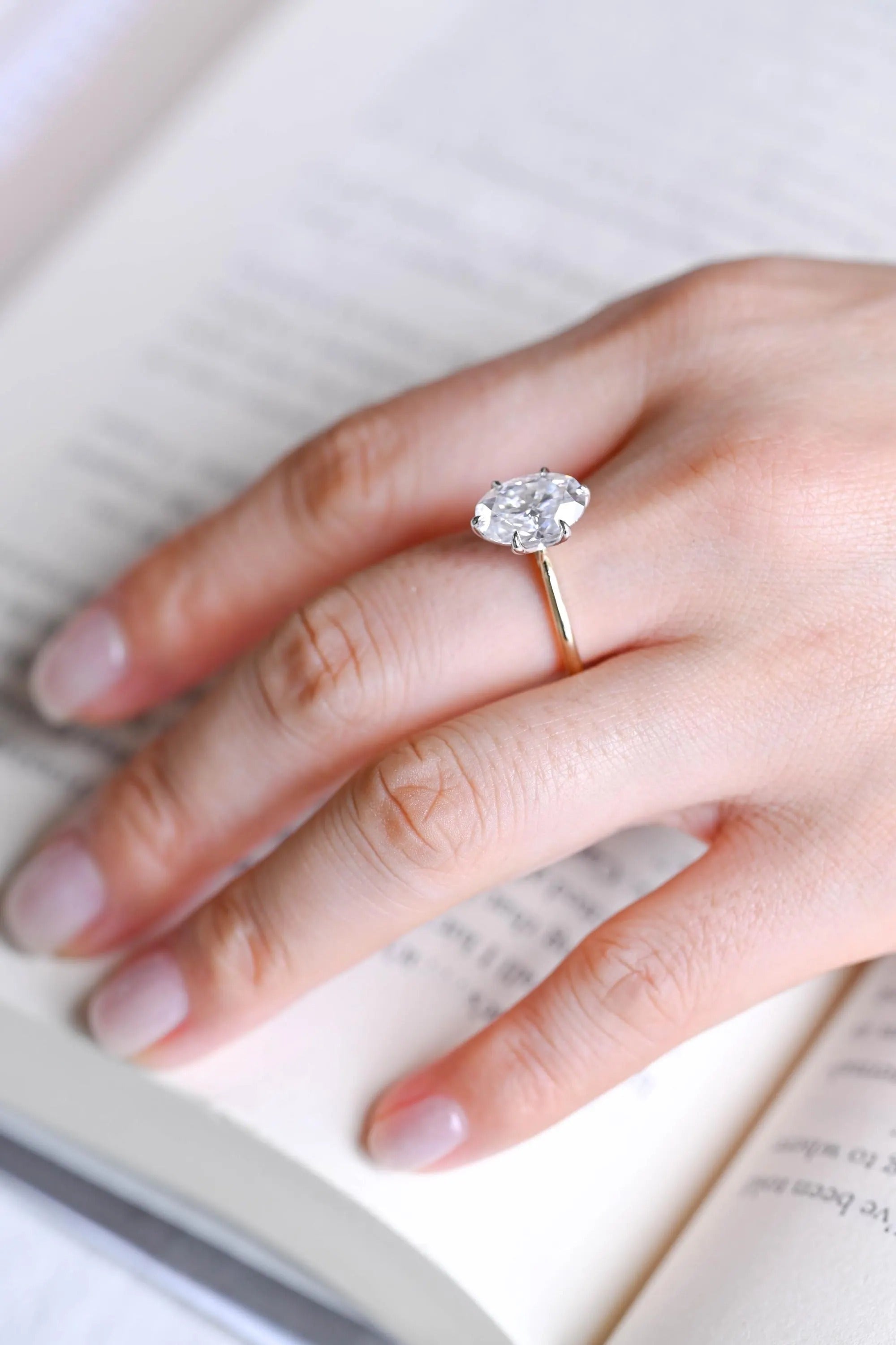 Solid Gold Oval Moissanite Engagement Ring, Six Prongs Promise Ring