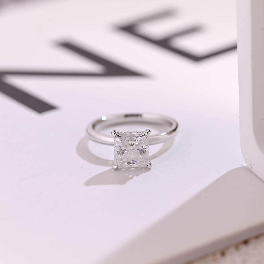 Solid Gold Princess Moissanite Engagement Ring, Proposal Ring