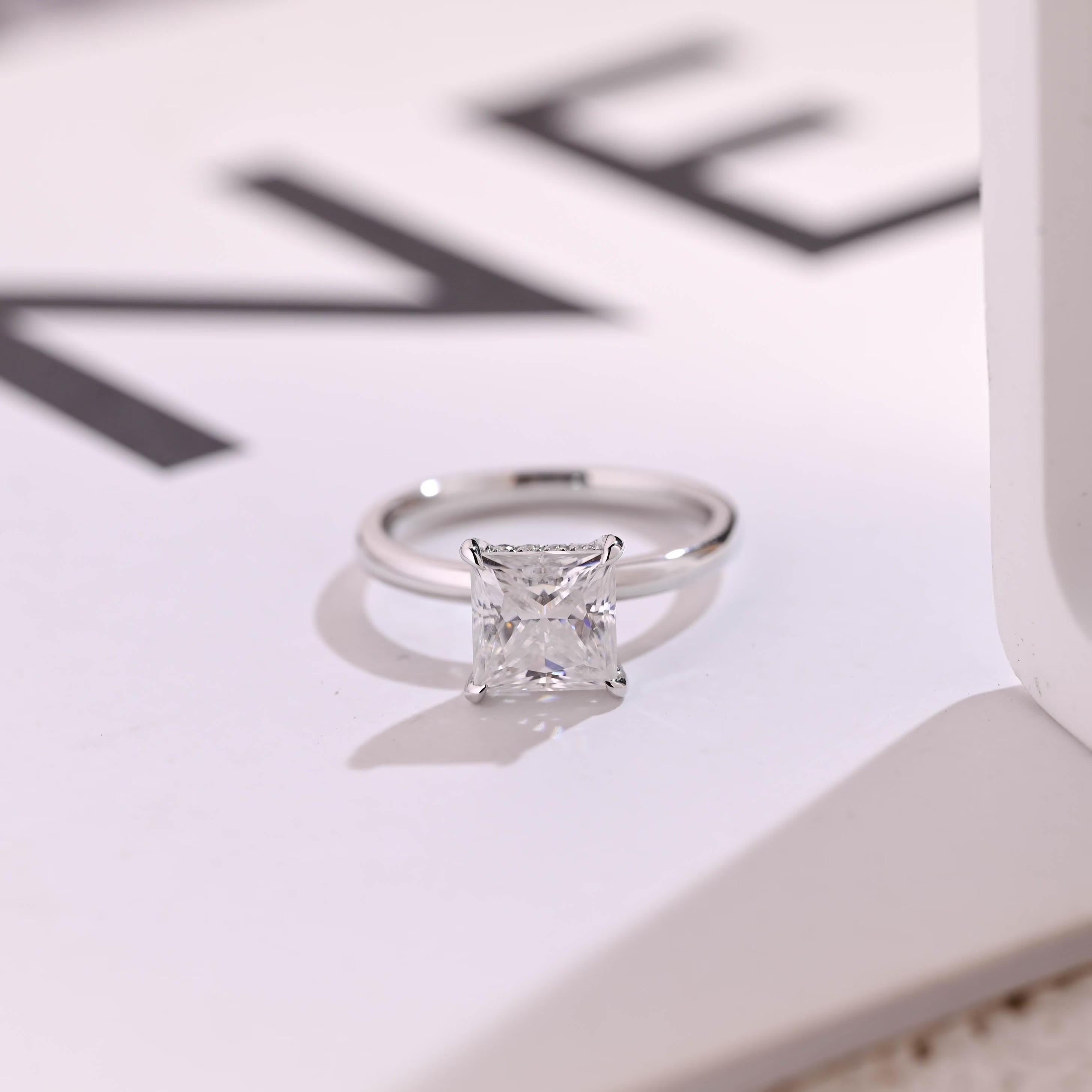 Solid Gold Princess Moissanite Engagement Ring, Proposal Ring