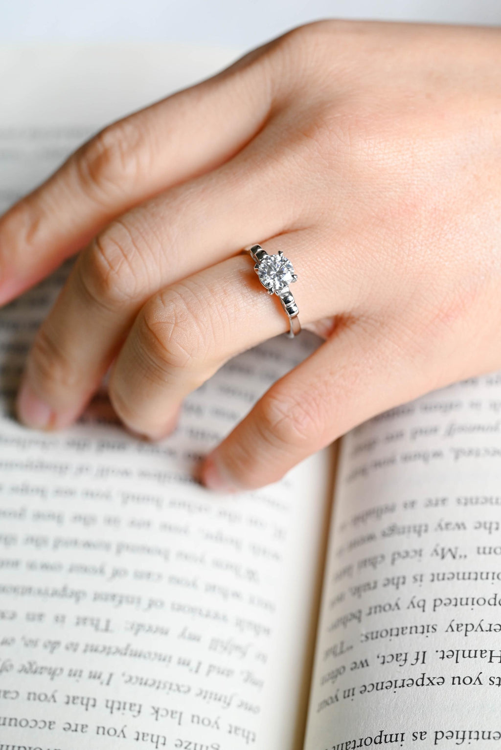 Dainty Solid Gold Round Moissanite Engagement Ring, Promise Ring
