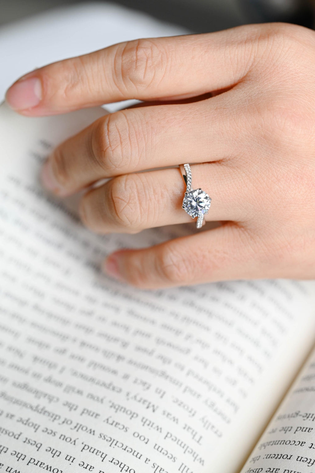 Solid Gold Floral Round Moissanite Engagement Ring, Twisted Band Anniversary Ring