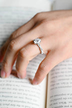 Solid Gold Oval Moissanite Tulip Flower Half Pave Engagement Ring