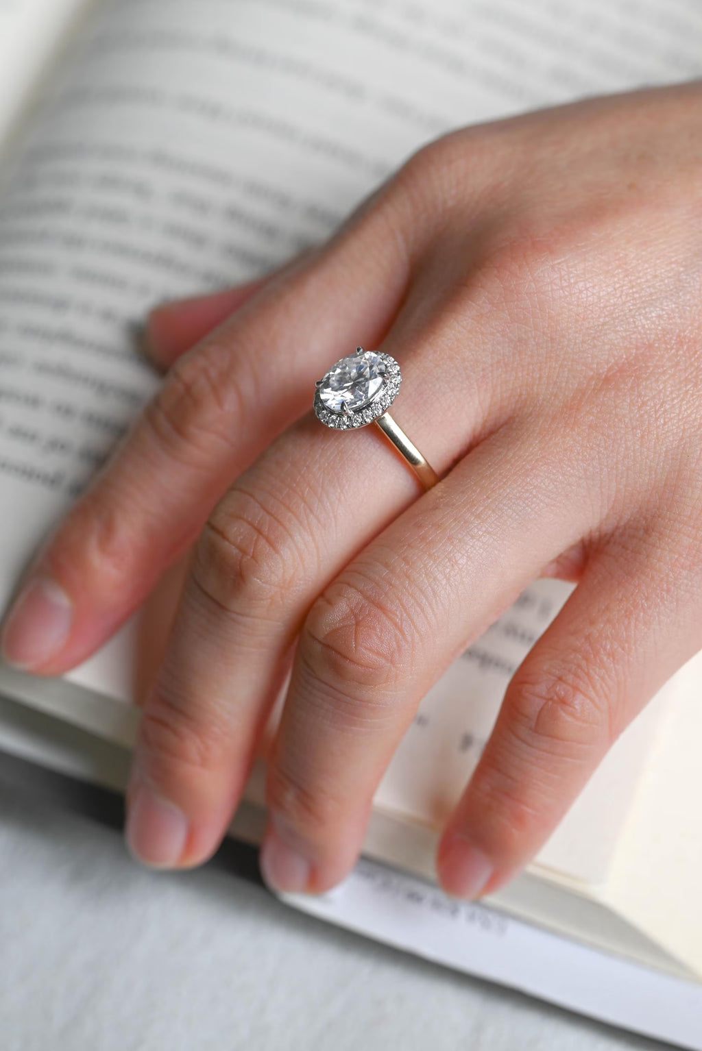 Solid Gold Oval Moissanite Engagement Ring, Two Tone Promise Ring
