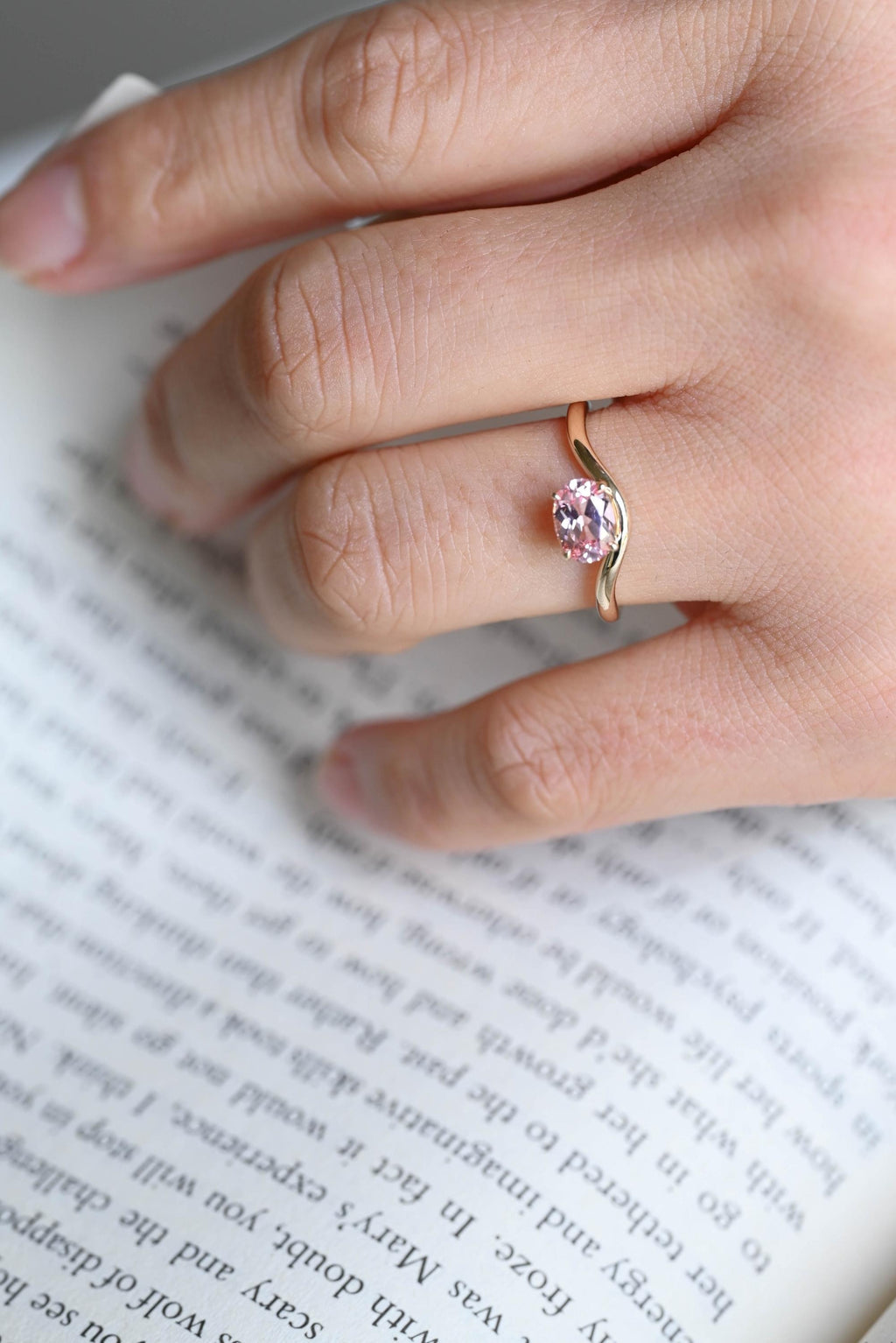 Solid Gold Oval Cut Moissanite Pink Sapphire Engagement Ring, Promise Ring
