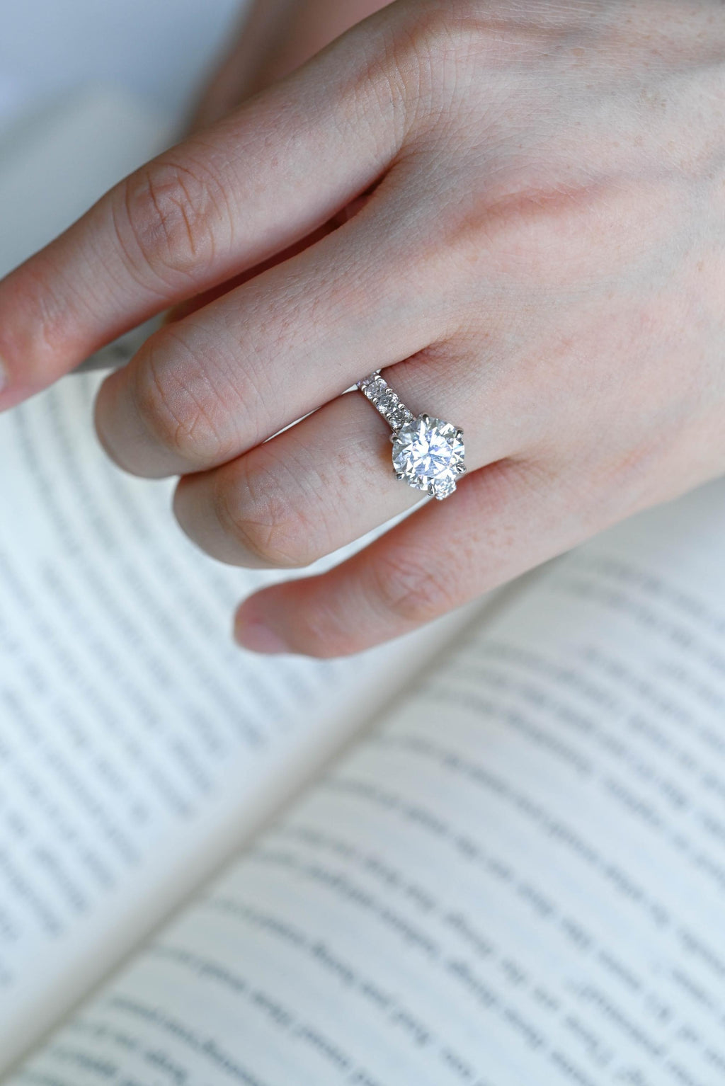 Solid Gold Round Moissanite Engagement Ring, 3.5mm Wide Band Ring