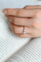 Solid Gold Oval Moissanite Engagement Ring, Three Stone Promise Ring