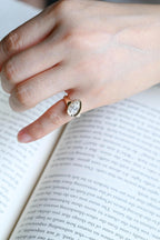 Solid Gold Pear Moissanite Engagement Ring with Bezel, Minimalist Hammer Ring