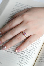 Solid Gold Cluster Round Cut Pink Moissanite Sapphire Engagement Ring