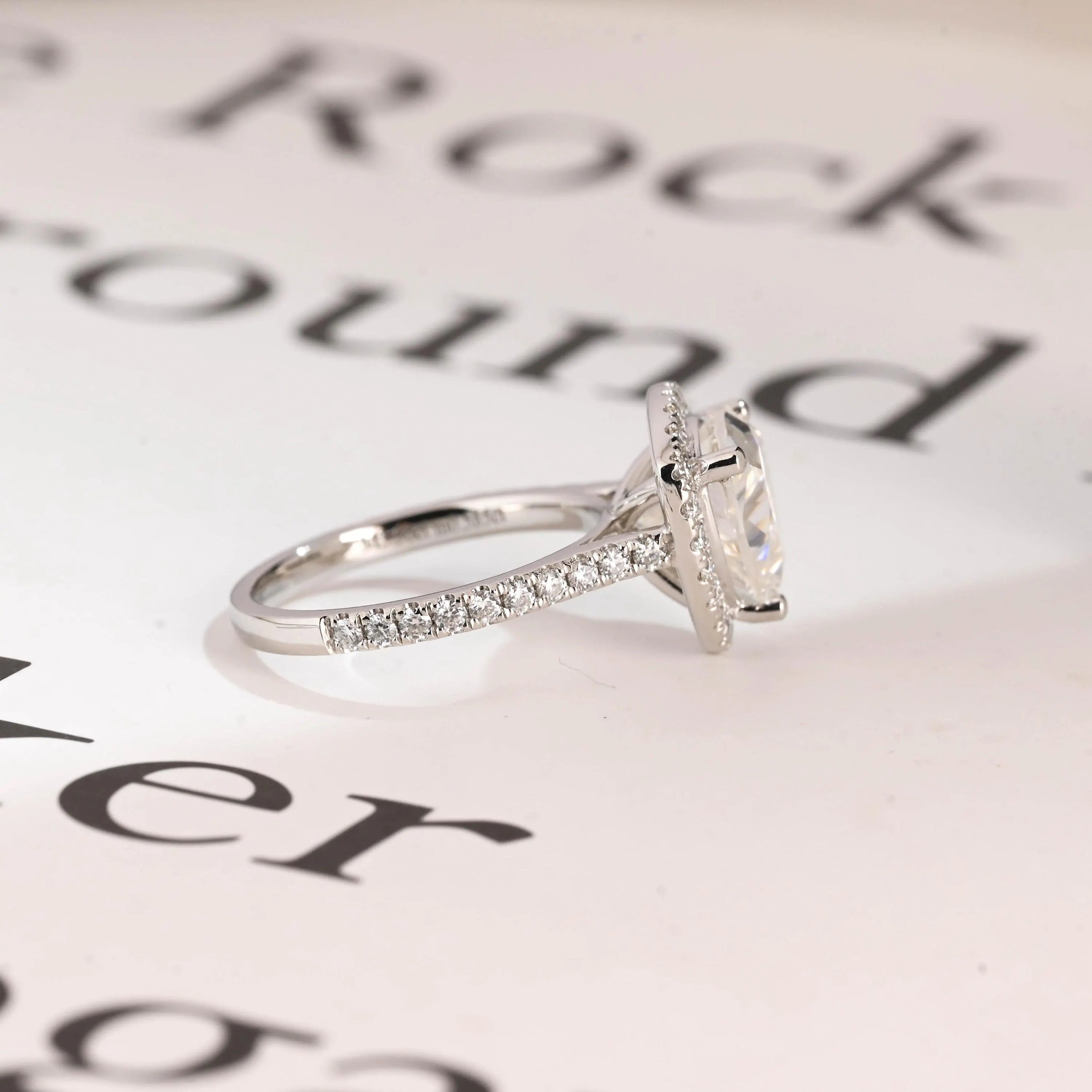 Solid Gold Trillion Cut Moissanite Engagement Ring, Halo Triangle Wedding Ring