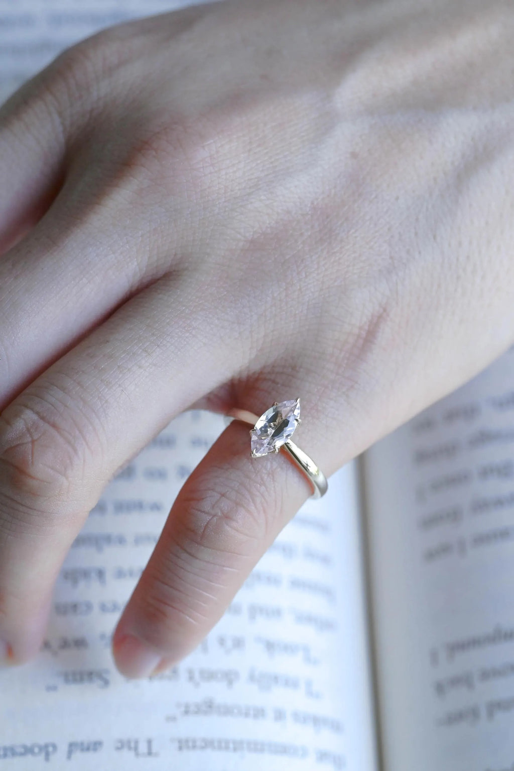 Solid Gold Tulip Floral Marquise Moissanite Engagement Ring