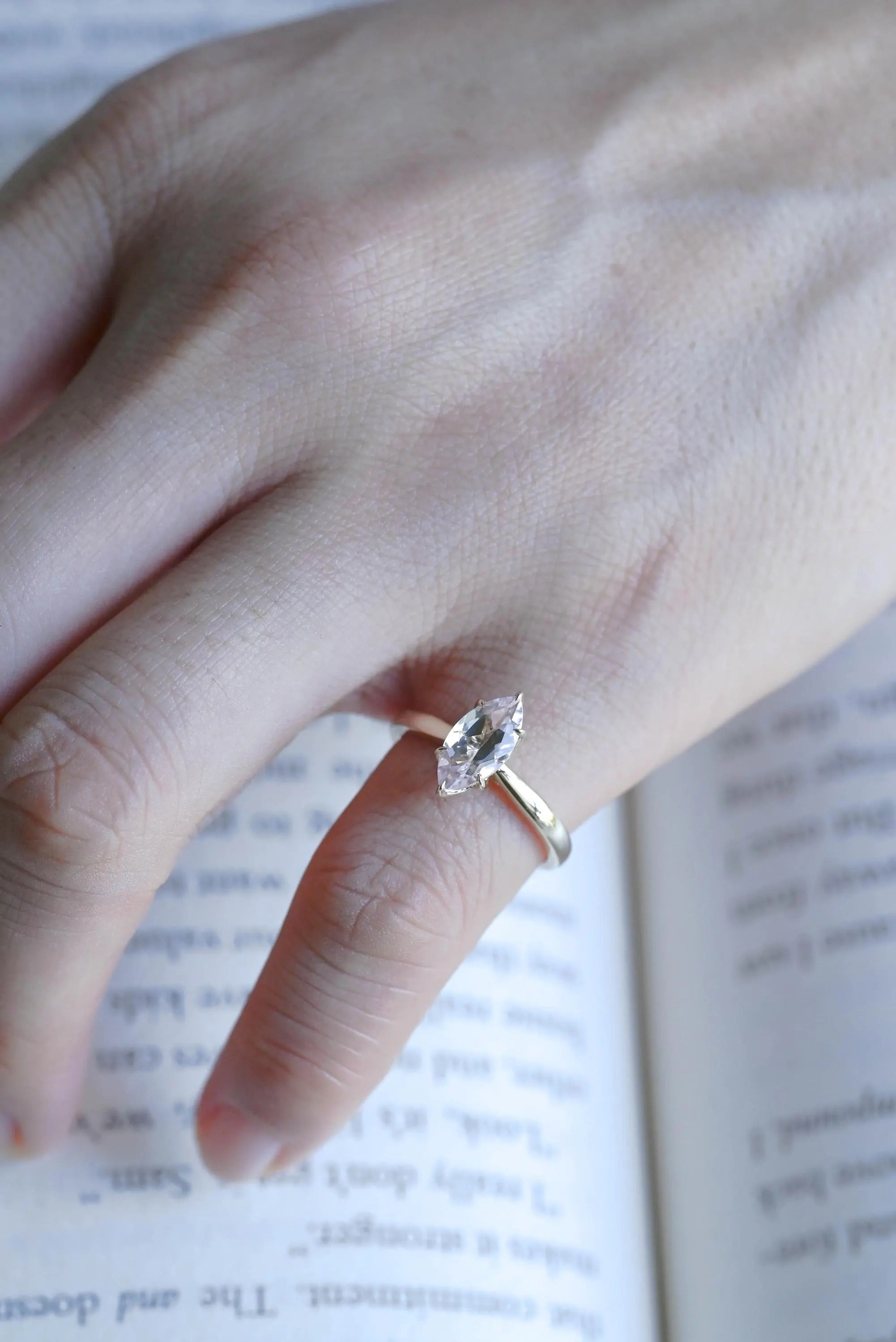 Solid Gold Tulip Floral Marquise Moissanite Engagement Ring