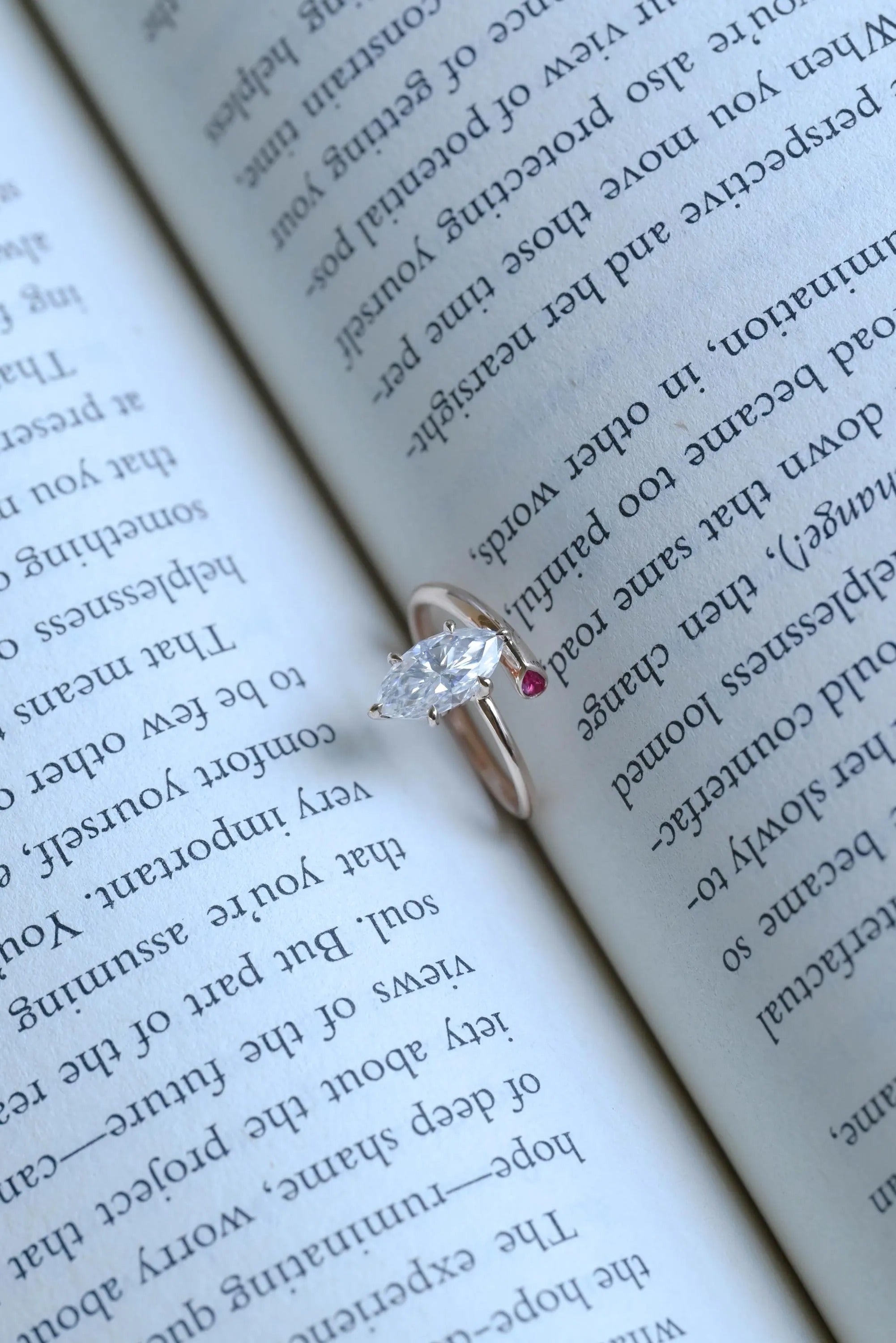 Solid Gold Marquise Cut Moissanite Engagement Ring, Open Shank Ring