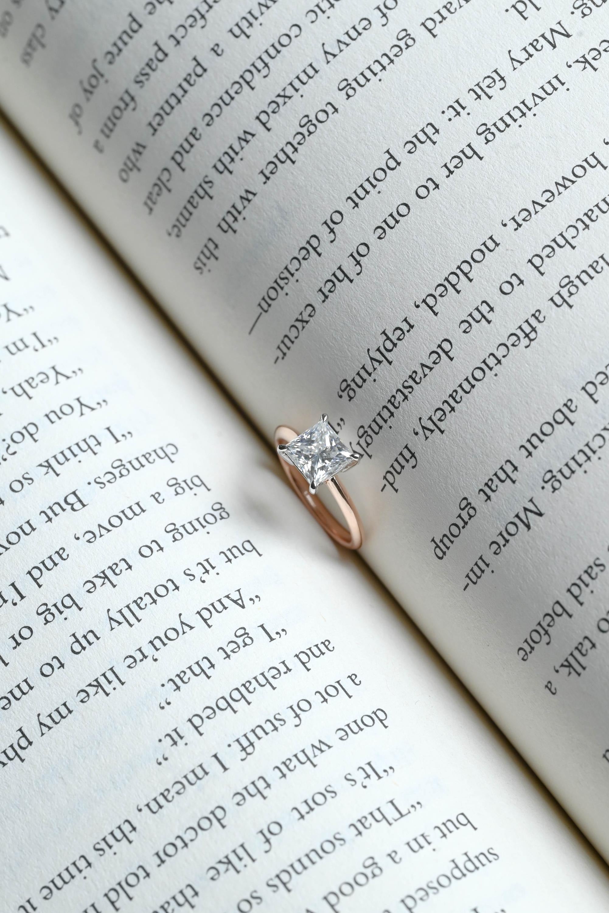 Solid Gold Two Tone Princess Cut Moissanite Engagement Ring, Proposal Ring